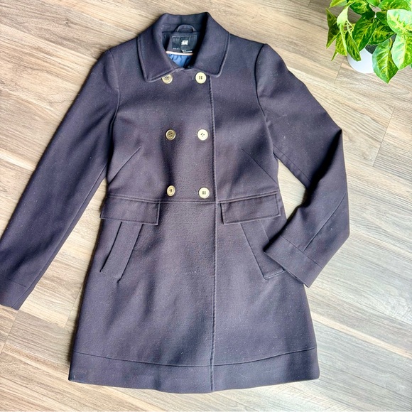 H&M Size 6 Tailored Double Breasted Wool Blend Coat‎ Black - Picture 14 of 14